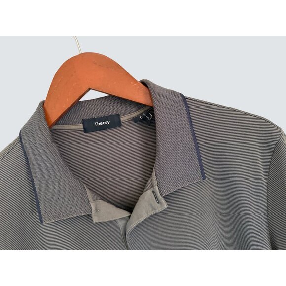 Theory Mens Gray Green Striped Polo Shirt Lightweight Breathable Comfort Size M - Picture 3 of 9